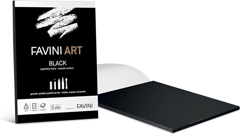Favini Art A4 Block Collato Black 10 Sheets 320gr