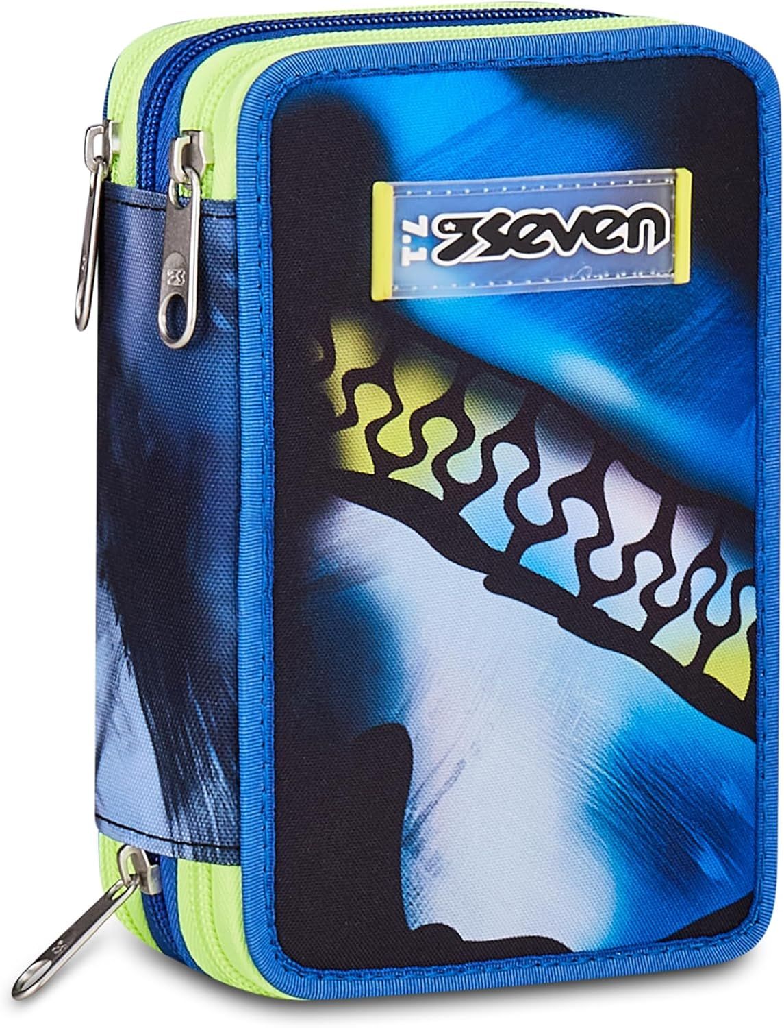 Seven Three-Zip Pencil Case - Blue Fusion