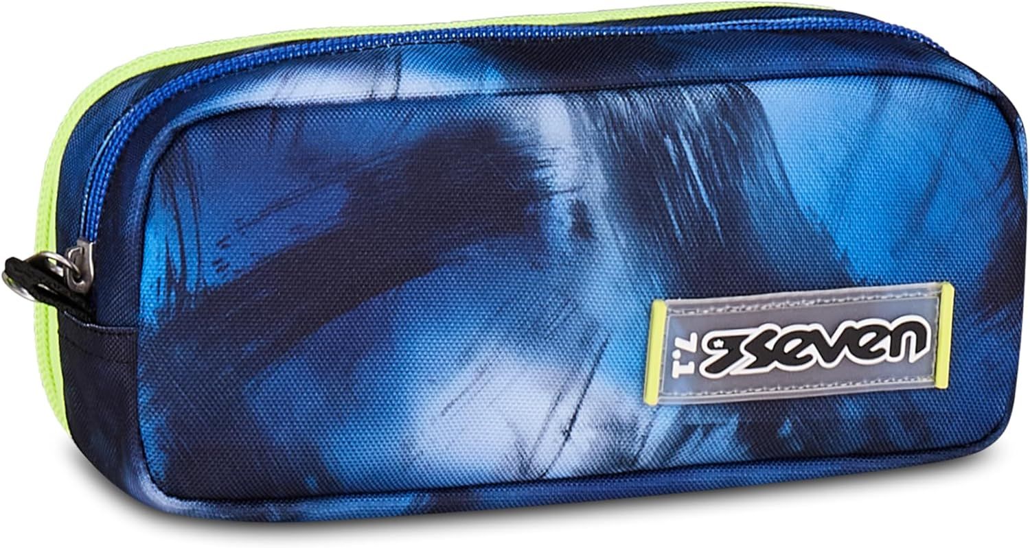 Seven Double Compartment Pencil Case Blue Fusion