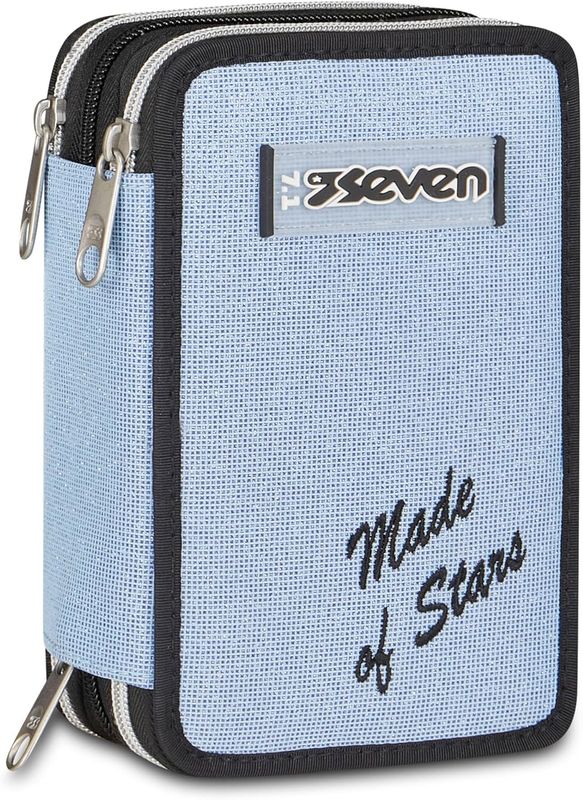Seven Pencil Case 3 Zip Made Of Stars Grey-Blue