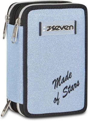 Seven Pencil Case 3 Zip Made Of Stars Grey-Blue