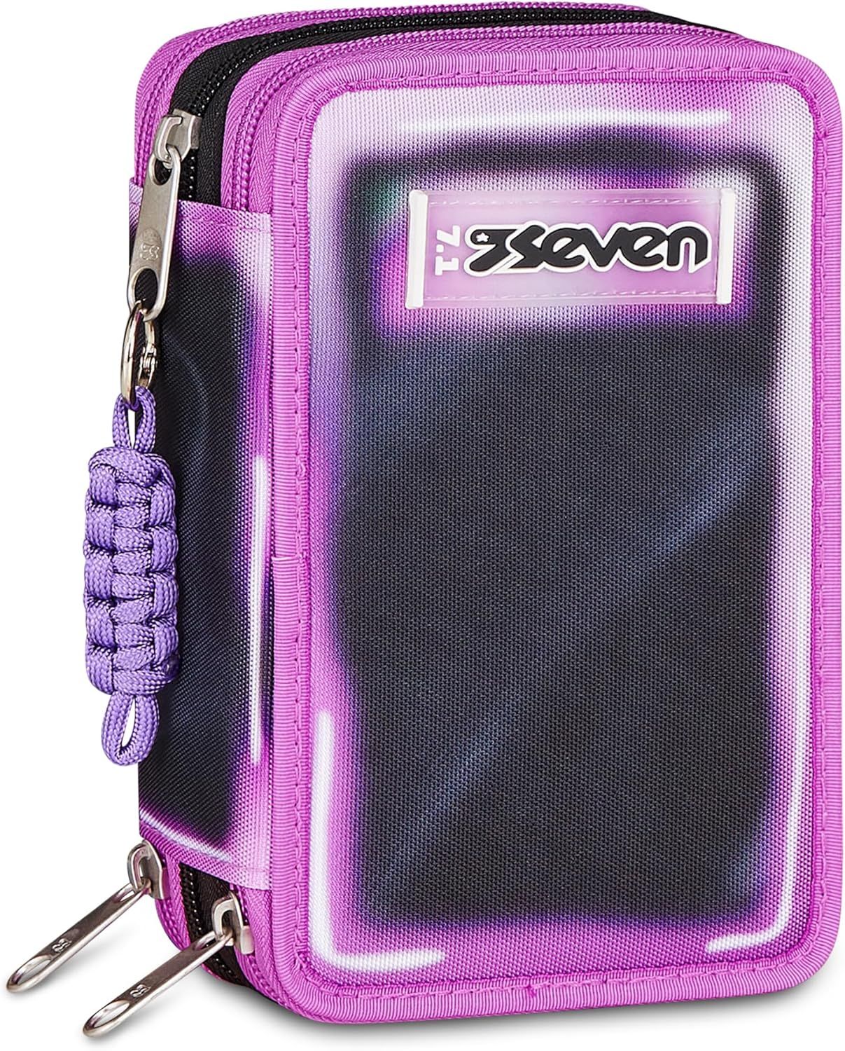 Seven Pencil Case 3 Zip Shadows of Color Black and Pink