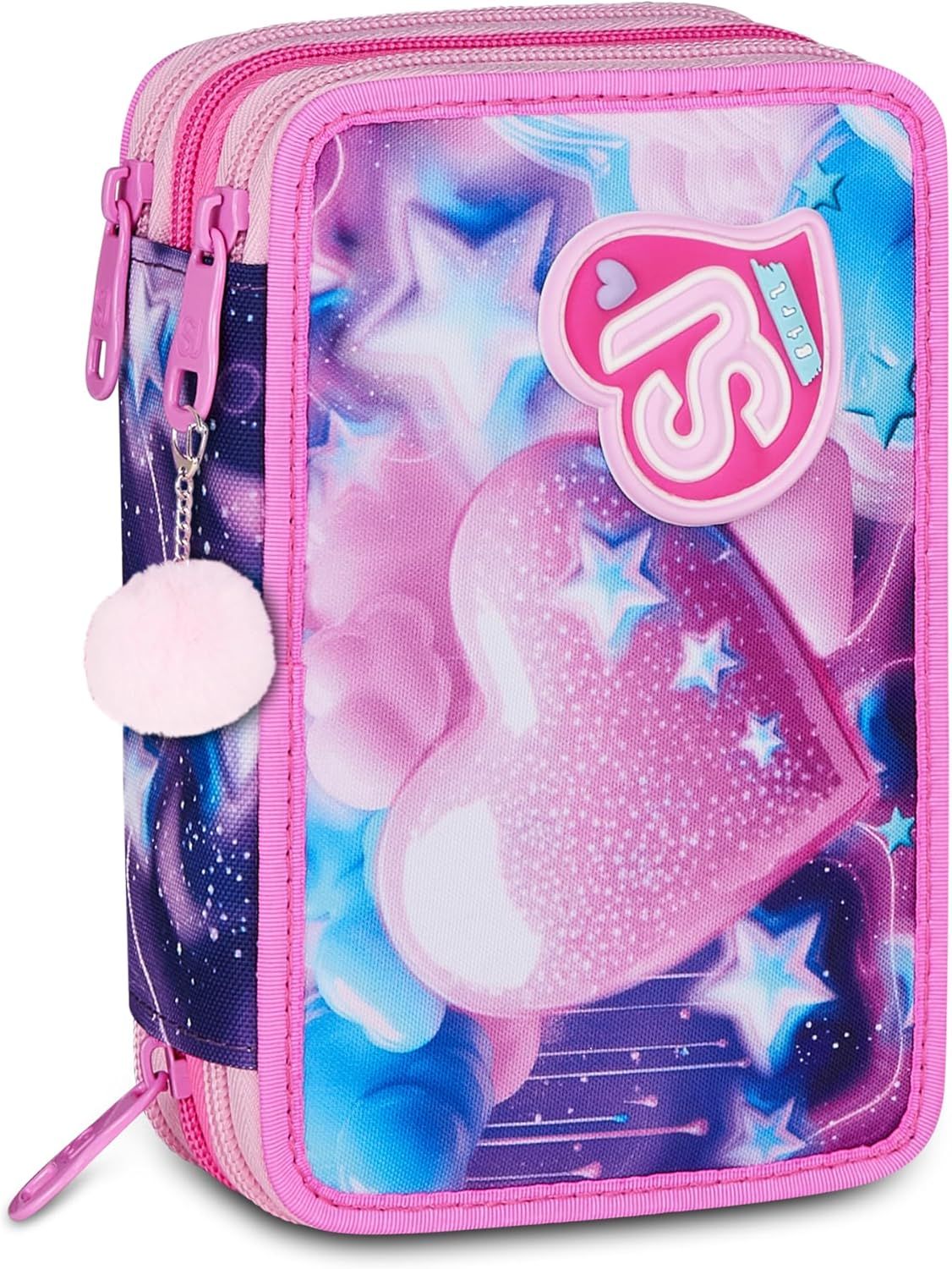 SJ Gang Pencil Case 3 Zip Fluffy Pink Girl