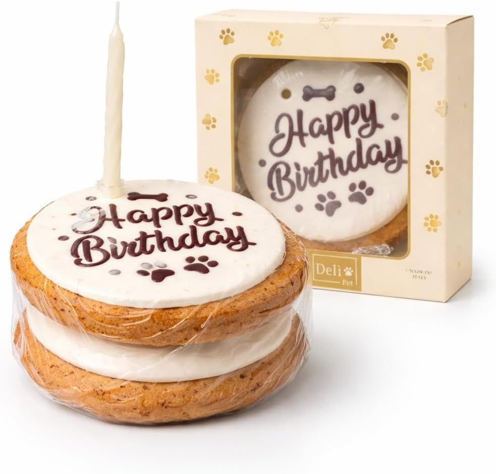 Delì Pet Deluxe Birthday Cake for Dogs with Candle – Two-Layer Snack