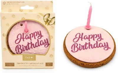 Delì Pet Torta di Compleanno per Cani con Candelina – Snack – Rosa