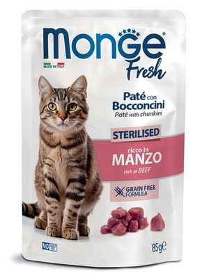 Monge Fresh Sterilised Pâté with Chunks rich in Beef 85 g