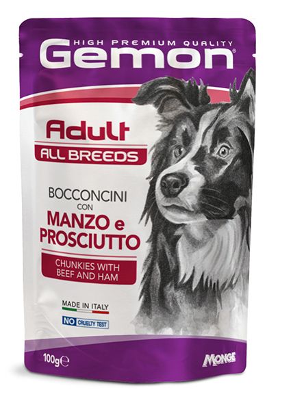 Gemon High Premium All Breeds Adult Chunks with Beef and Ham 100 g