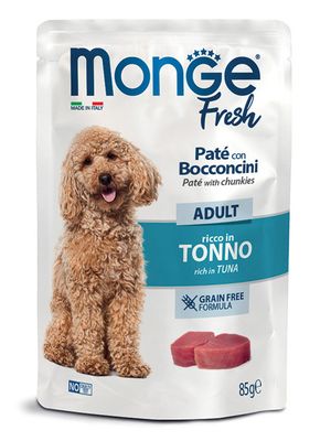 Monge Fresh Adult Patê com Pedaços rico em Atum 85 g
