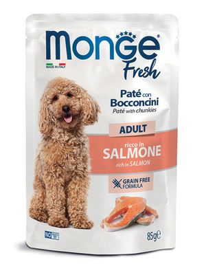 Monge Fresh Adult Pâté with Chunks rich in Salmon 85 g