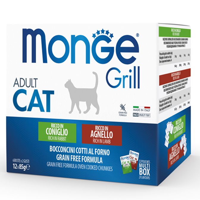 Monge Grill Multipack 12 Sobres Adult: Conejo, Cordero 12 x 85 g