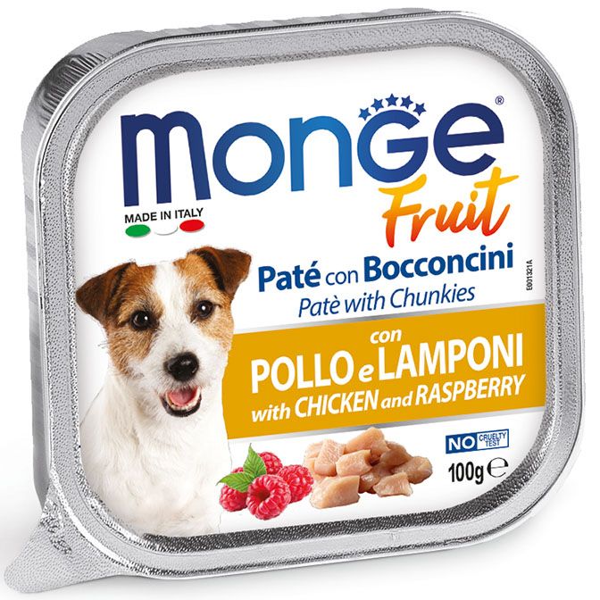 Monge Fruit Pâté and Chunks with Chicken and Raspberries 100 g