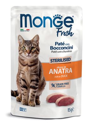 Monge Fresh Sterilised Pâtée avec Bouchées riche en Canard 85 g