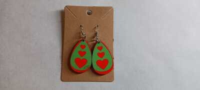 Custom Sublimation earrings (Green bk ground with red hearts)