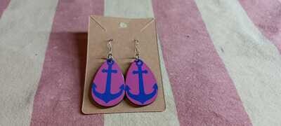 Custom Sublimation Anchor Earrings( Purple with pink background)