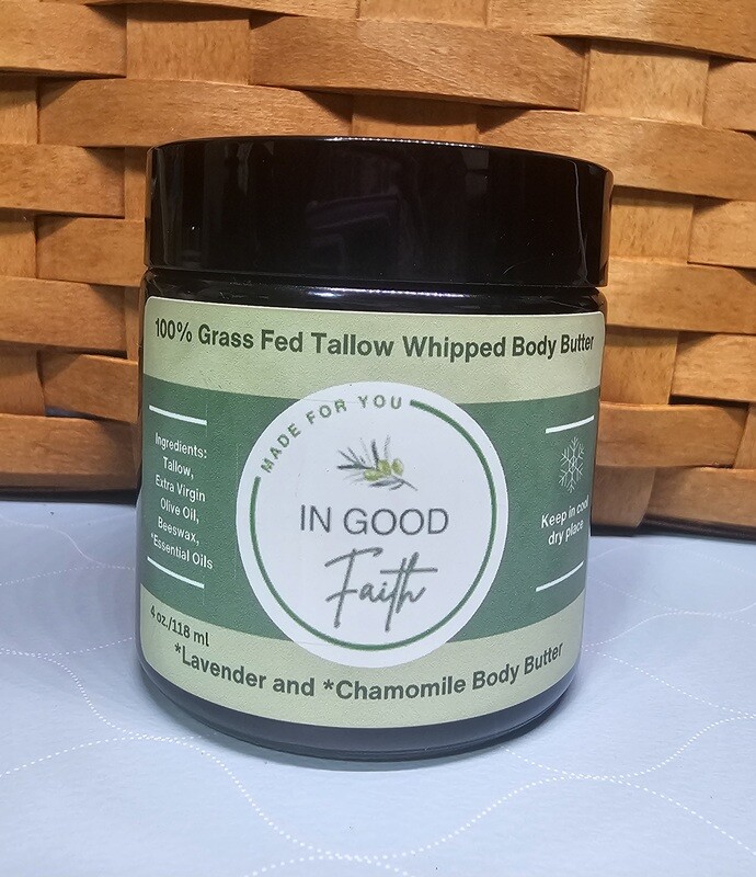 Whipped Tallow Body Butter - 4 oz -  Lavender and Chamomile