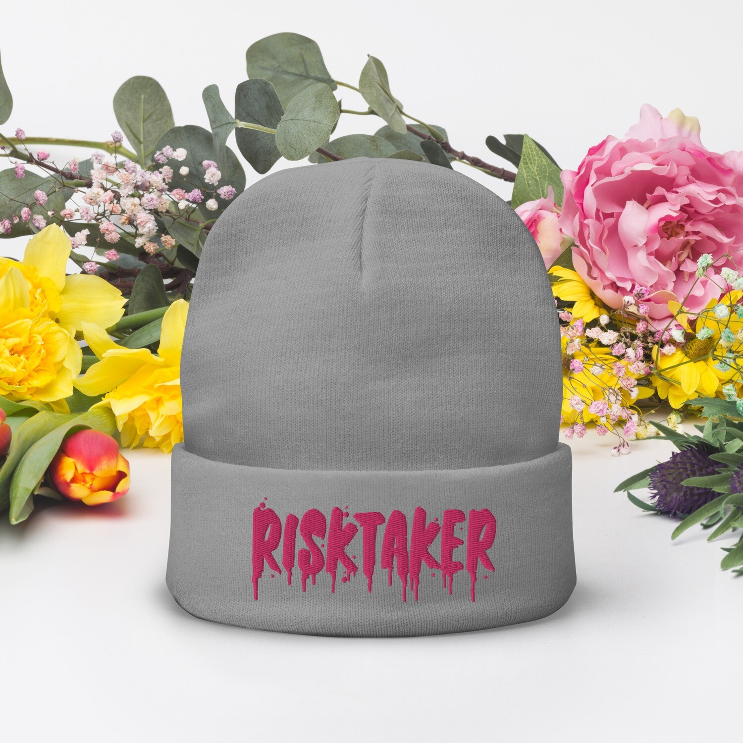 Winter Pink Risktaker Embroidered Beanie