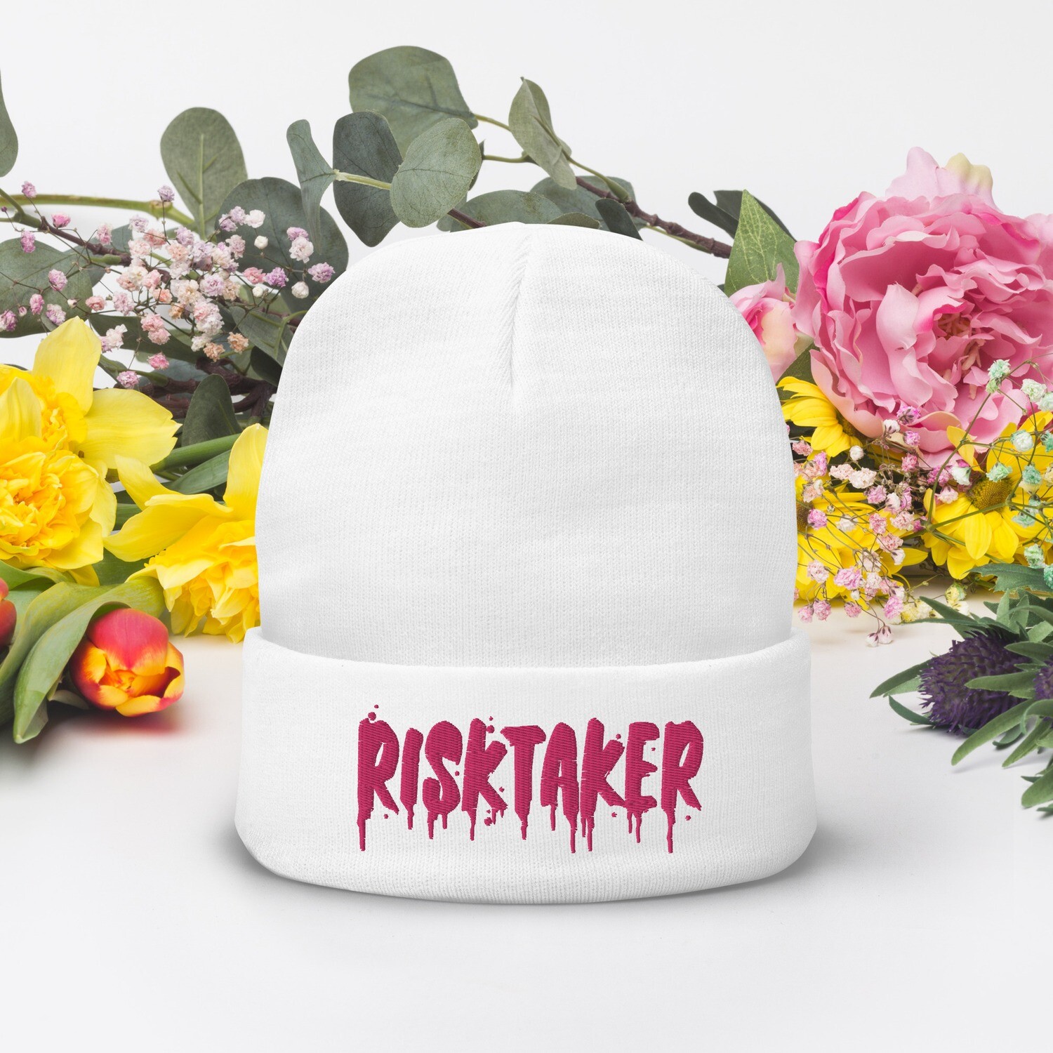Winter Pink Risktaker Embroidered Beanie