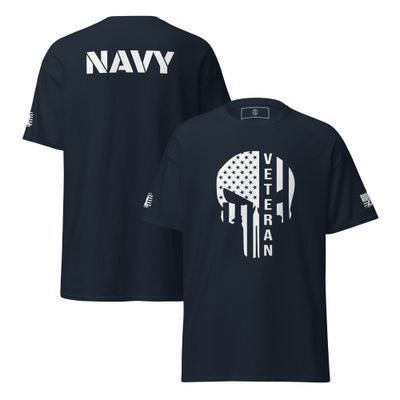 Patriotic Veteran NAVY Skull T-Shirt –Military Pride Tee