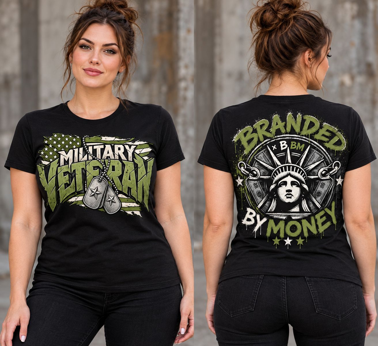 Military Veteran Graphic T-Shirt – Olive &amp; Ivory | Branded By Money