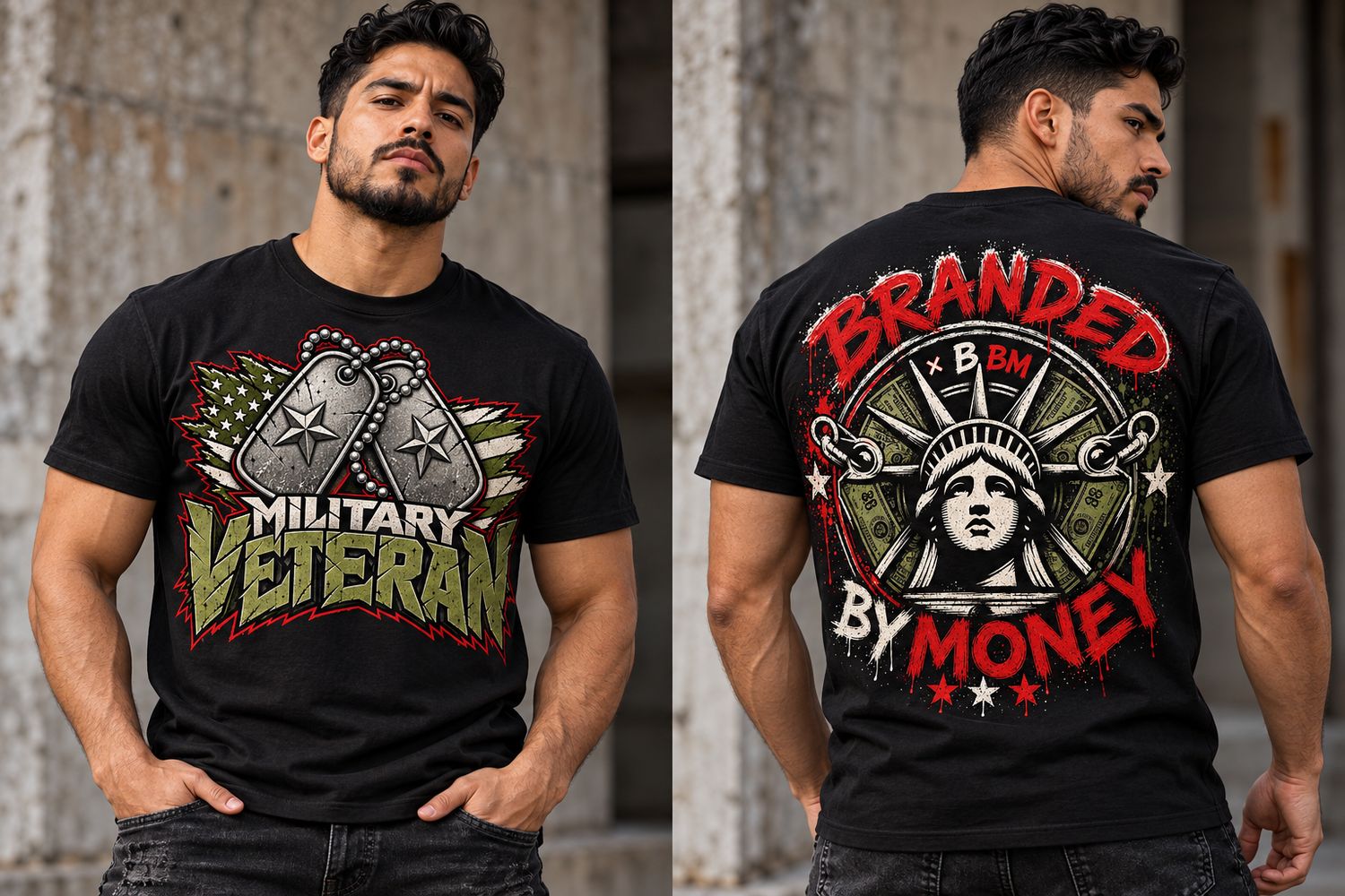 Military Veteran Dog Tag T-Shirt – Red &amp; Olive | Branded By Money