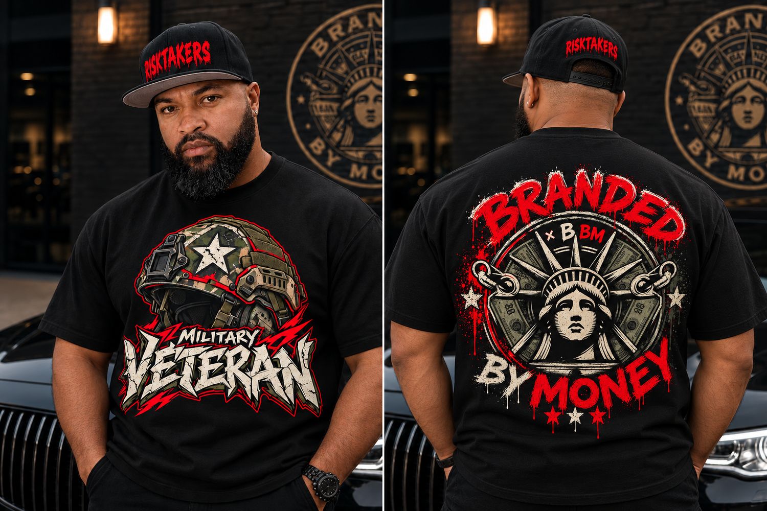 Military Veteran Helmet Graphic T-Shirt | Branded By Money