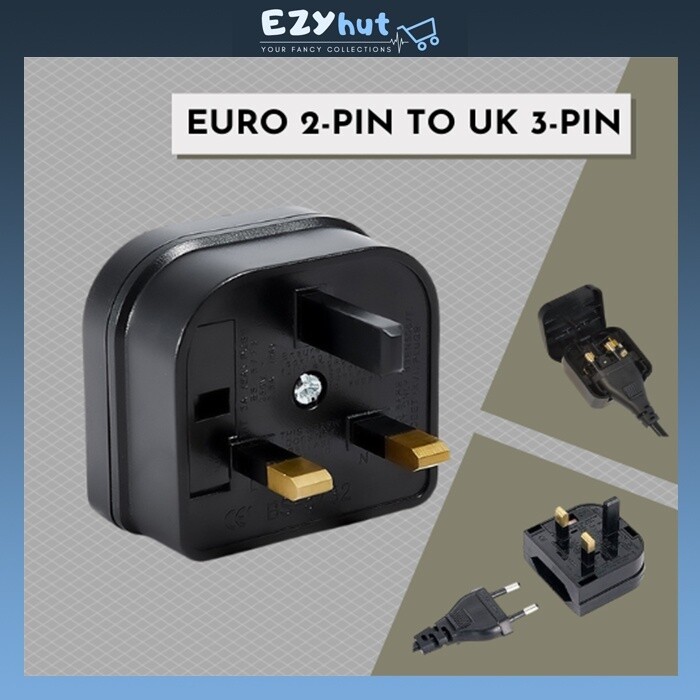 EU Euro 2 Pin To British UK 3 Pin Plug Adapter Socket Travel Converter Adaptor Portable Durable 3Pcs $10