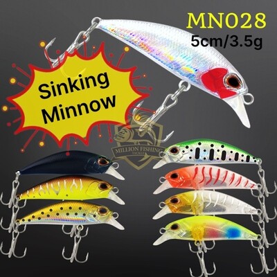 【MN028】Sinking Duo Minnow 5cm/3.5g Gewang casting Sebarau Fishing Lure UL Umpan Tiruan Haruan Siakap 4Pcs $10