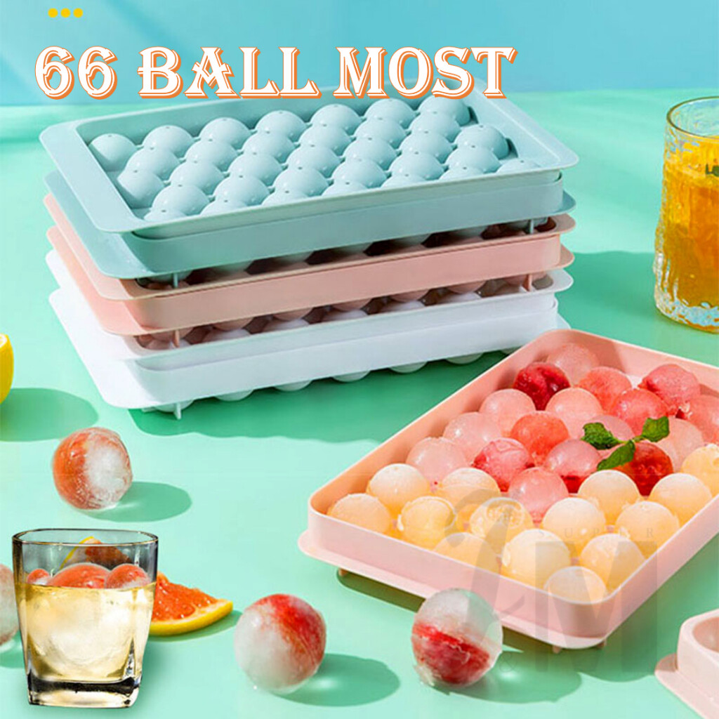 66 Grid Big Ice Mold Ice Cube maker 3D Round Tray with cover Diamond Style Ice Mold Refrigerator Spherical DIY Moulds Ice Ball Maker Kitchen 4Pcs $10