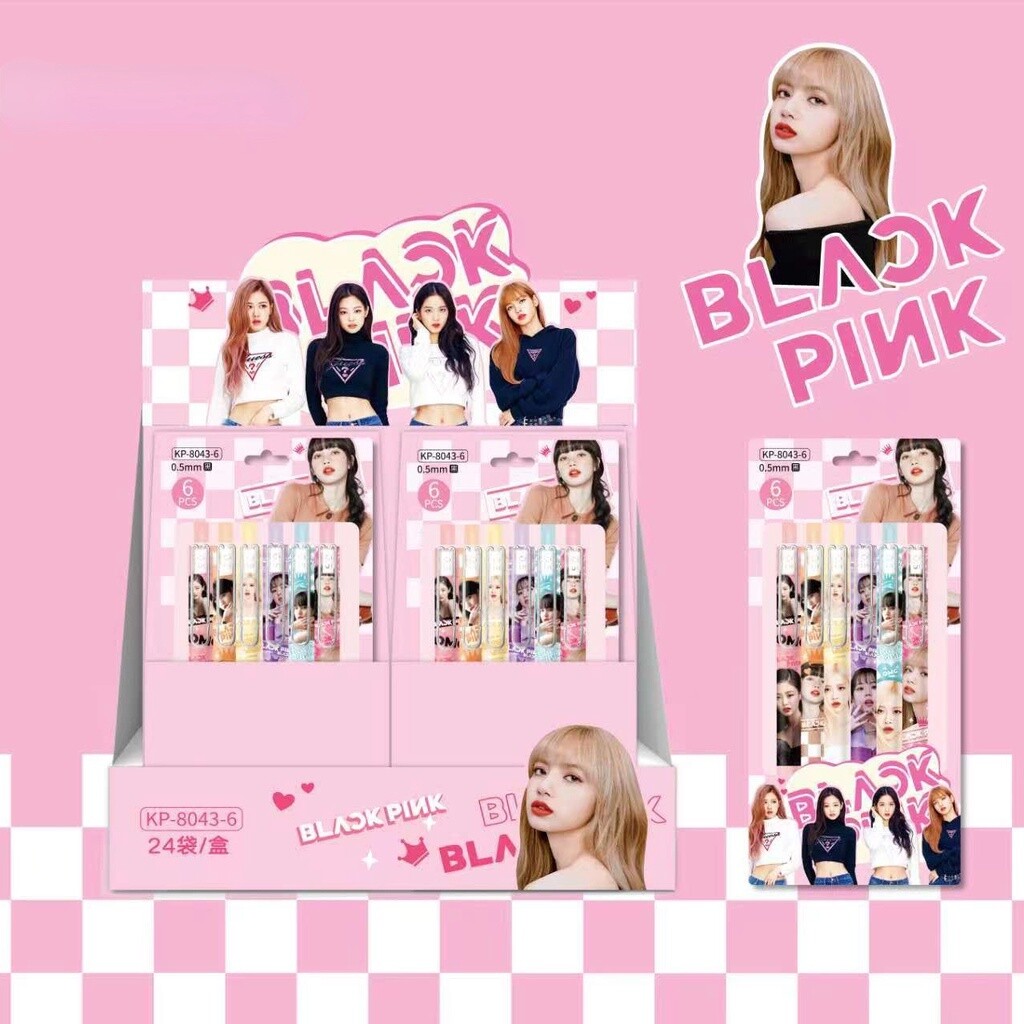 Idol Star Black Pink Lisa Press Rollerball Pen Black Ink Student Writing Stationery 3set $10.00