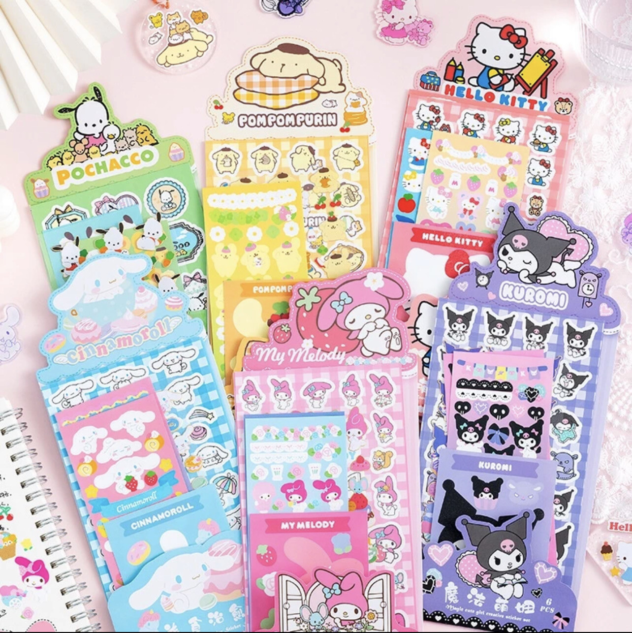 Cartoon Kuromi Cinnamoroll Paper Sticker Set Diy Hand Account Goo Card Decorative Material Sticker 4set $10.00