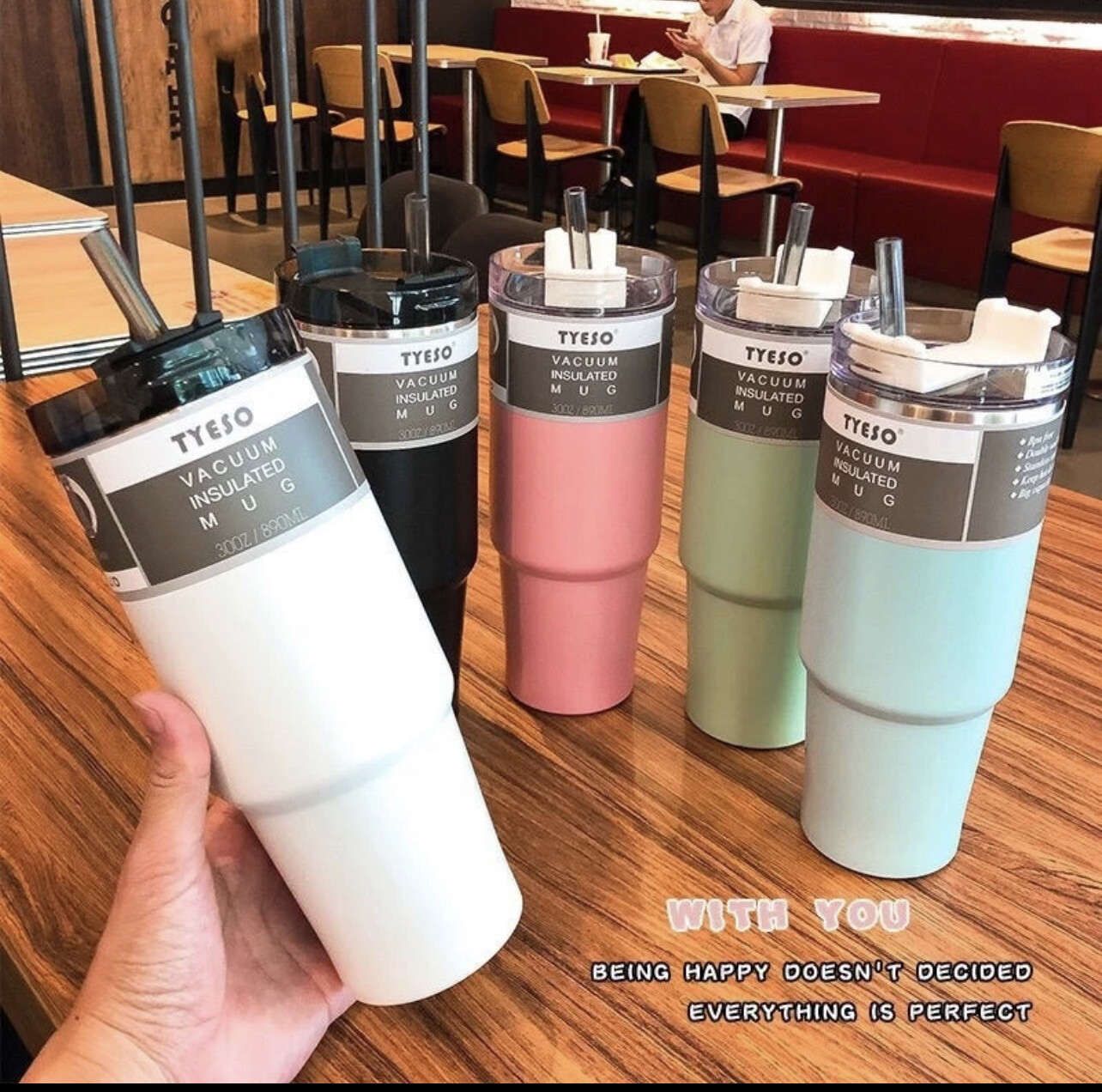 Similar Tyeso Tumbler 304 Stainless Steel Thermos Tumbler Korean Macaron Mug Cup Straw Vacuum flask Thermos Bottle 保温瓶