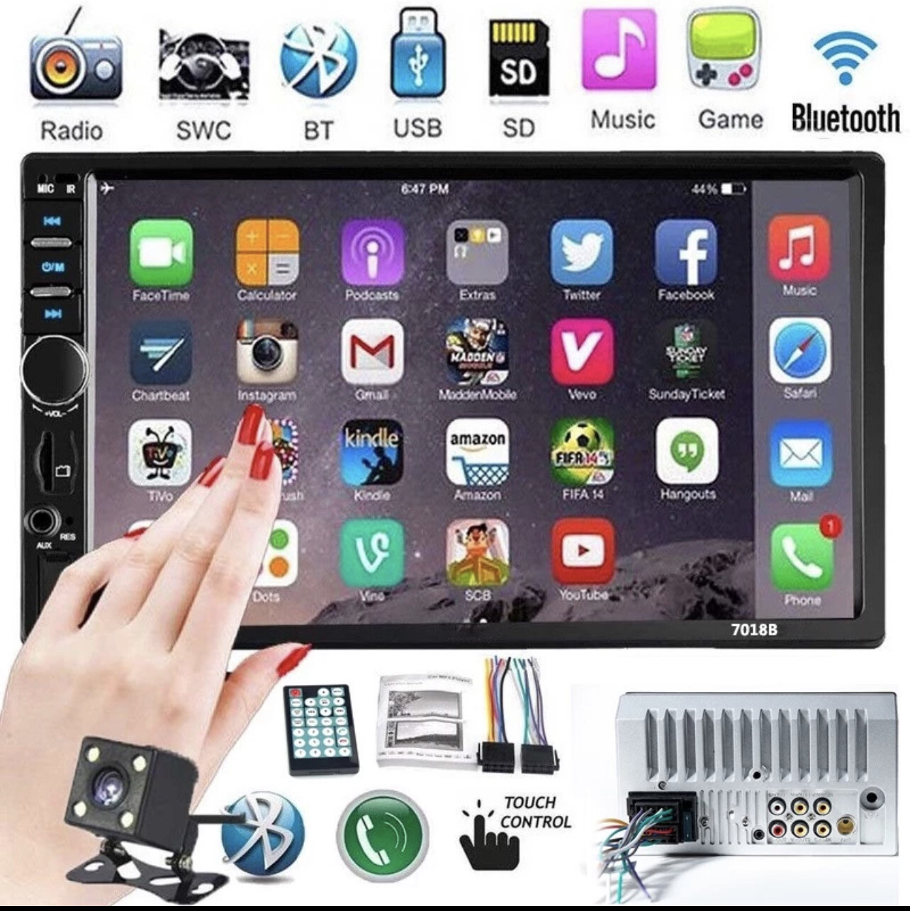 7018B 2DIN 7 Inch HD Dashboard Touch Screen Rear View Mirror Link Car Stereo Radio MP3 MP5 Player Bluetooth FM/USB/Aux Support Camera