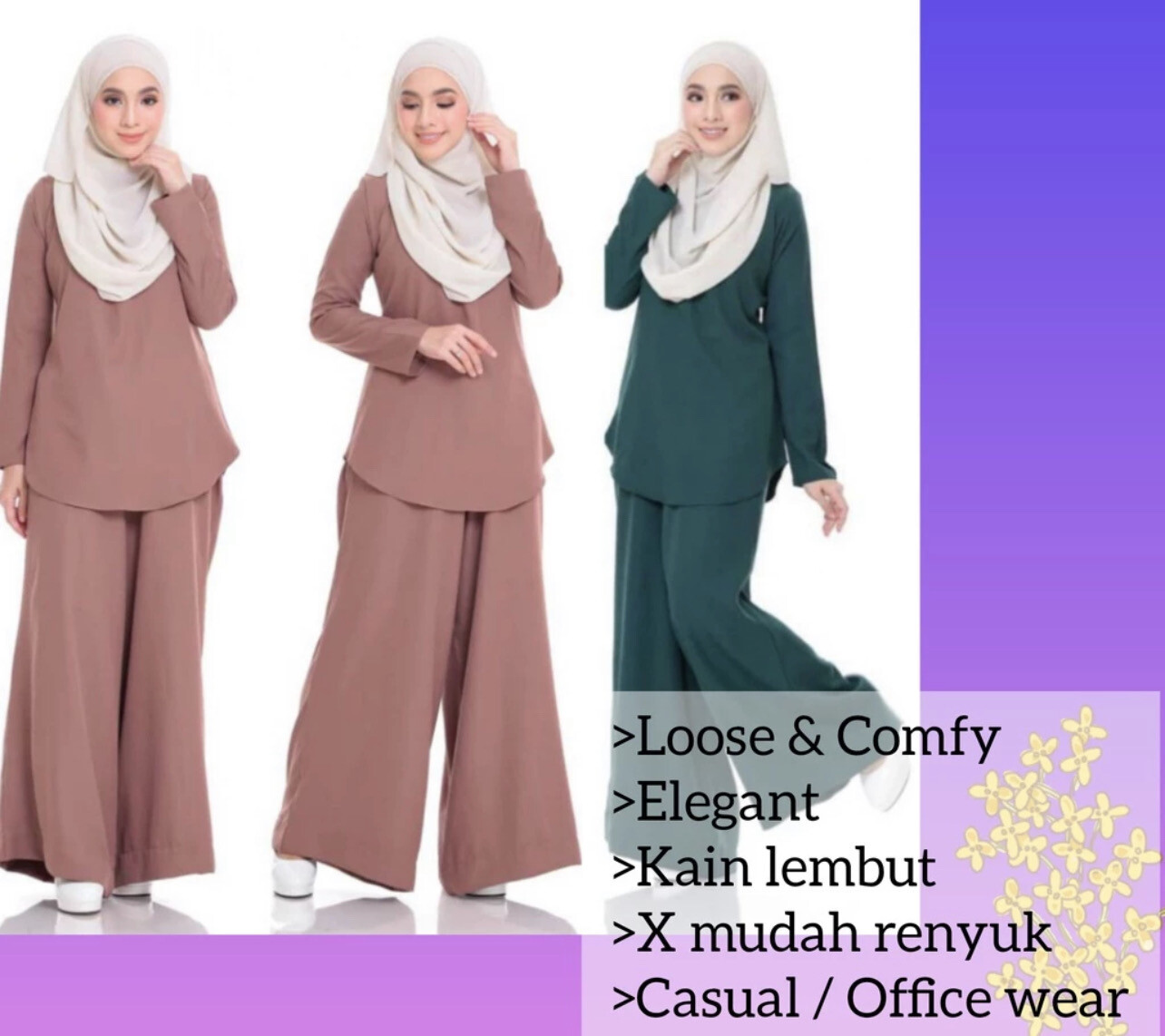 ￼Merdeka Mega Sale - BAJU MUSLIMAH SUIT BLOUSE &amp; SELUAR PALAZZO VIRAL MUSLIMAH SUIT SET PALAZZO SUIT MURAH/BRIDESMAID&#39;S