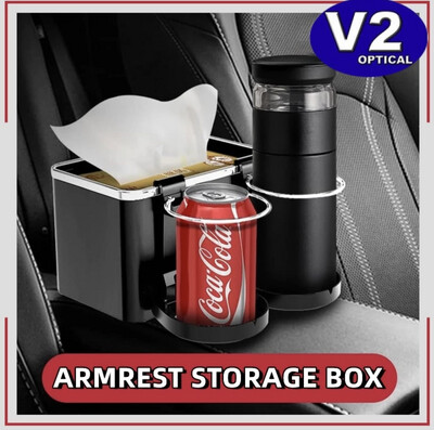 ￼Car Armrest Storage Box Multifunctional Tissue Box Foldable Cup Holder Car Interior Bracket Hanging Universal Vehicle