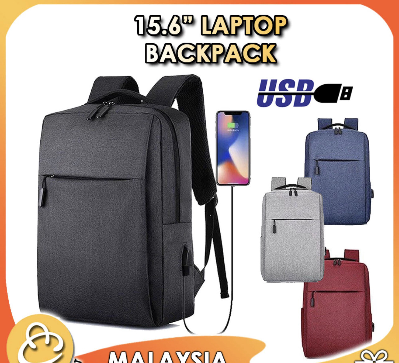 ￼CC CONCEPT Laptop Backpack Travel Bag USB Unisex Men Women Business College School Bag Beg Galas Sekolah