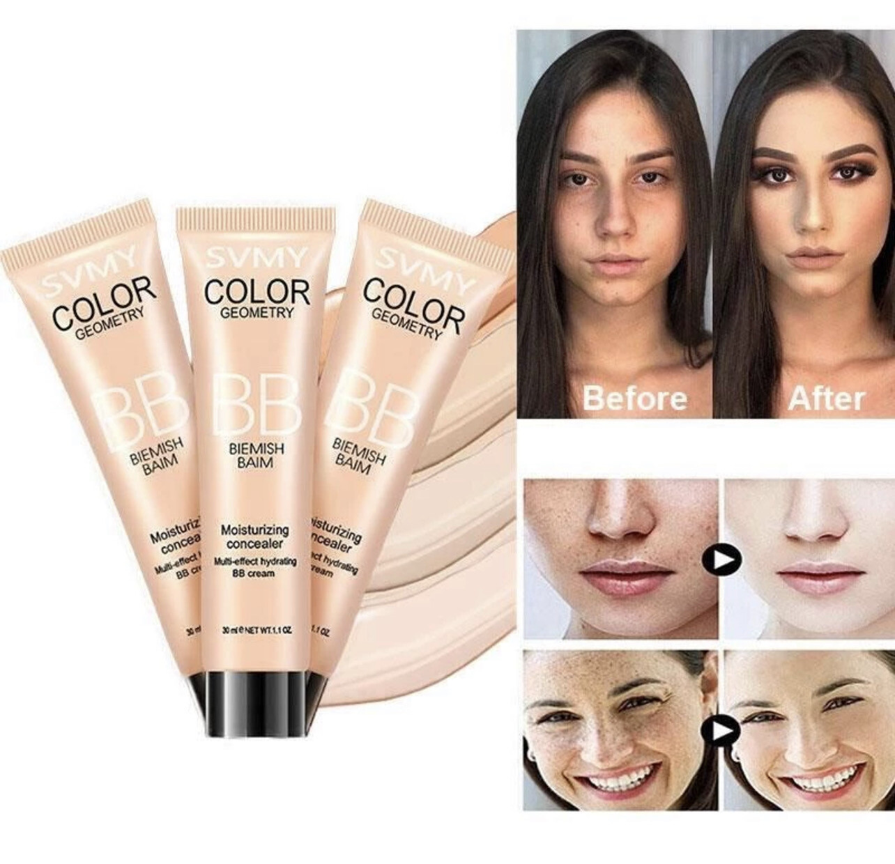 ￼BB Cream Long Lasting Waterproof Even Skin Tone Conceal Pores Cover Blemishes Face Makeup 30ml 4pcs $10.00