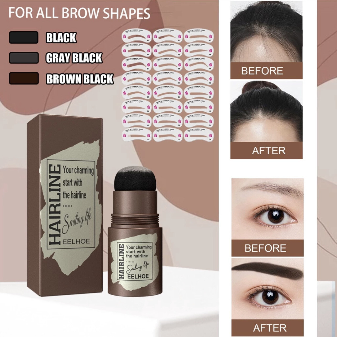 EELHOE Eyebrow Printing Hairline Brow Cake Repair Hairline Brow Printing Natural Lazy Eyebrows 2 colour +24pcs eyebrow card $10.00