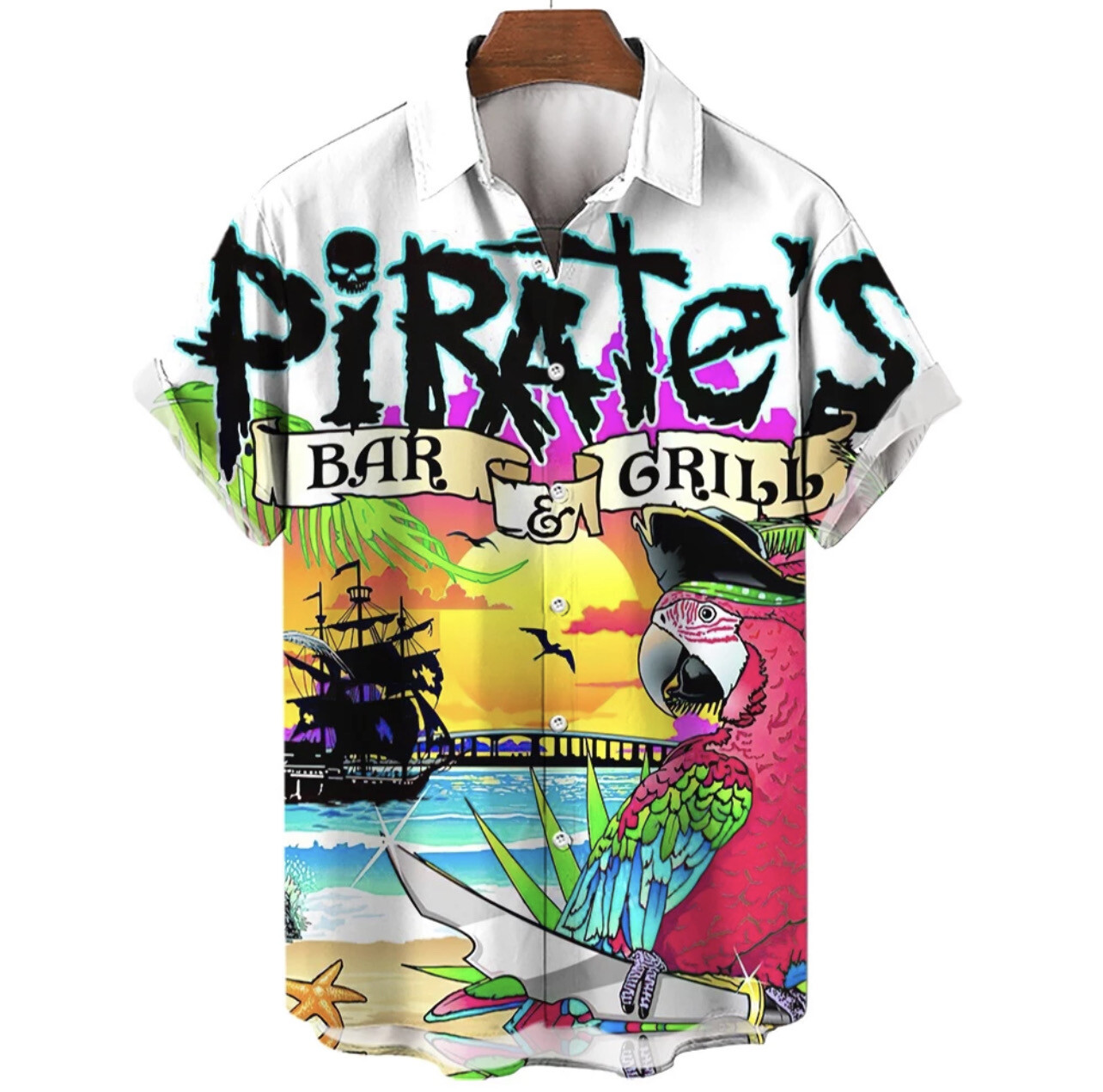 Funny Parrot Shirt For Men Fashion Short Sleeve T-shirt Lapel Single-breasted Men&#39;s Shirt Streetwear Harajuku Male Clothing Tops