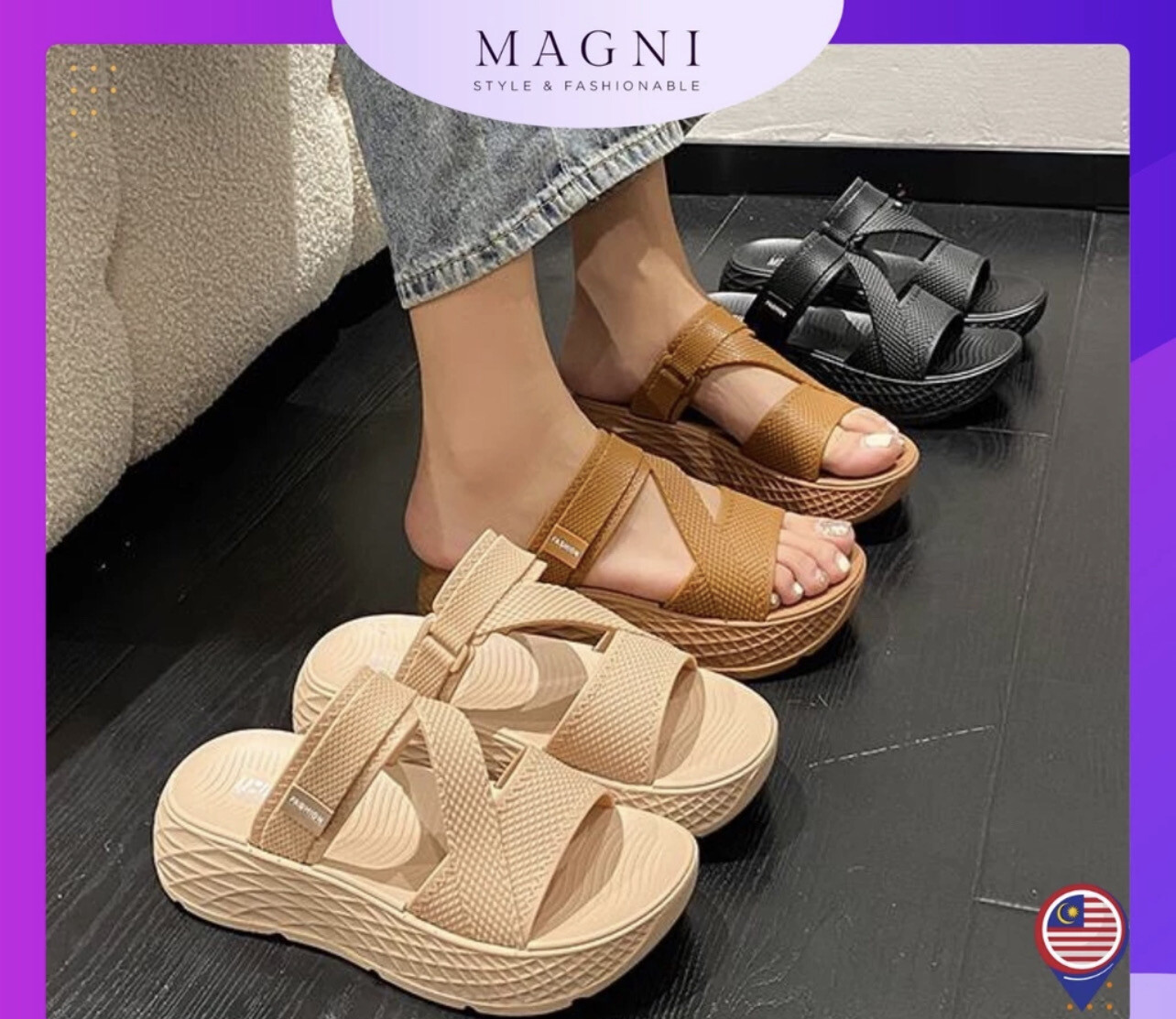 ￼READY STOCK Wedges Sandal Perempuan Sandal Women Selipar Tebal Prempuan