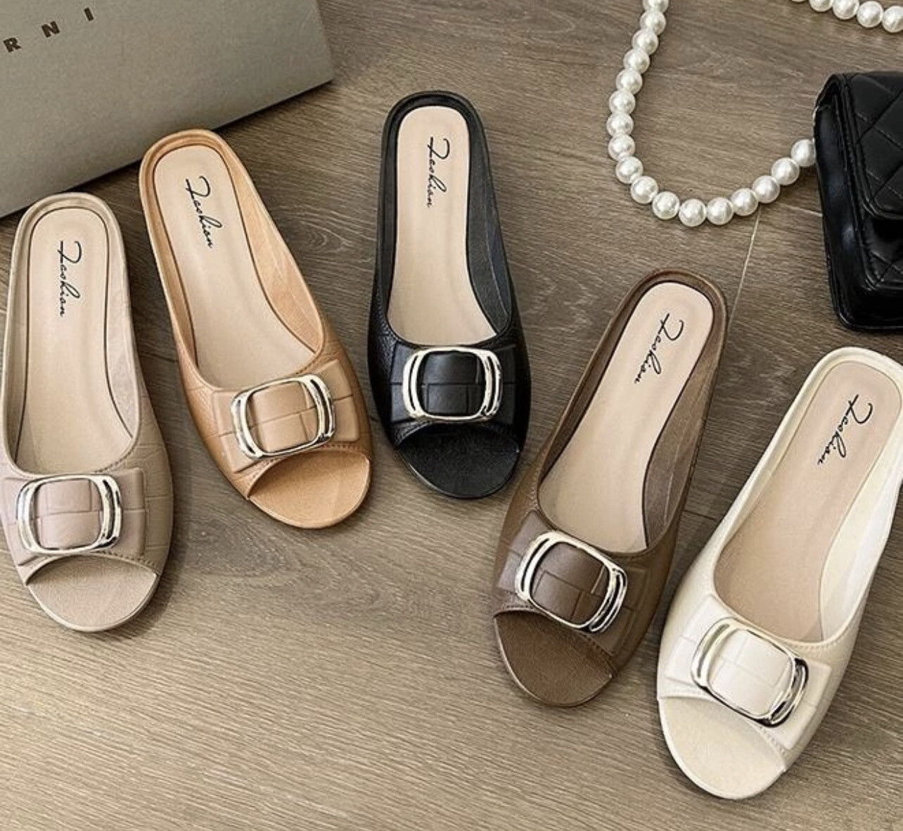 ￼Women Ladies Fashion Square Buckle Outerwear Flat Bottom Shoes