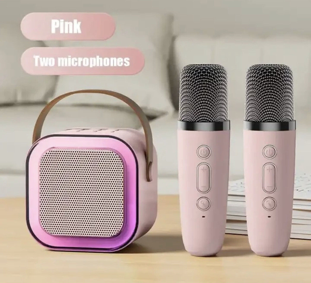￼【With 2 Microphoneh】Portable Microphone Audio Integrated Microphone Home Karaoke Home Wireless Bluetooth Speaker Gift Speaker Karaoke Set With RGB Light 藍牙音箱