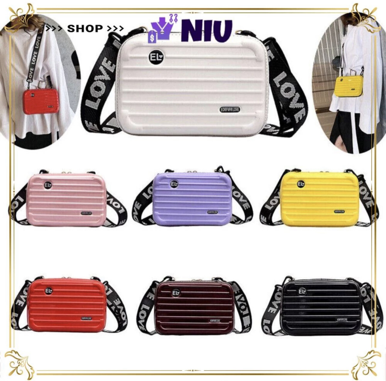 ￼NIU Shoulder Bag, Cosmetic Bag Crossbody Bag, Mini Storage Case Hard Shell Handbag Zipper Handbag for Woman
