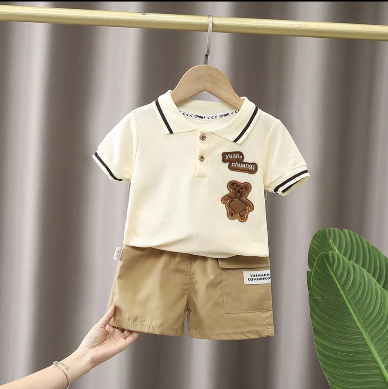 Baby boy clothes summer polo shirt suit new baby boy fashion bear short-sleeved striped polo shirt two-piece set