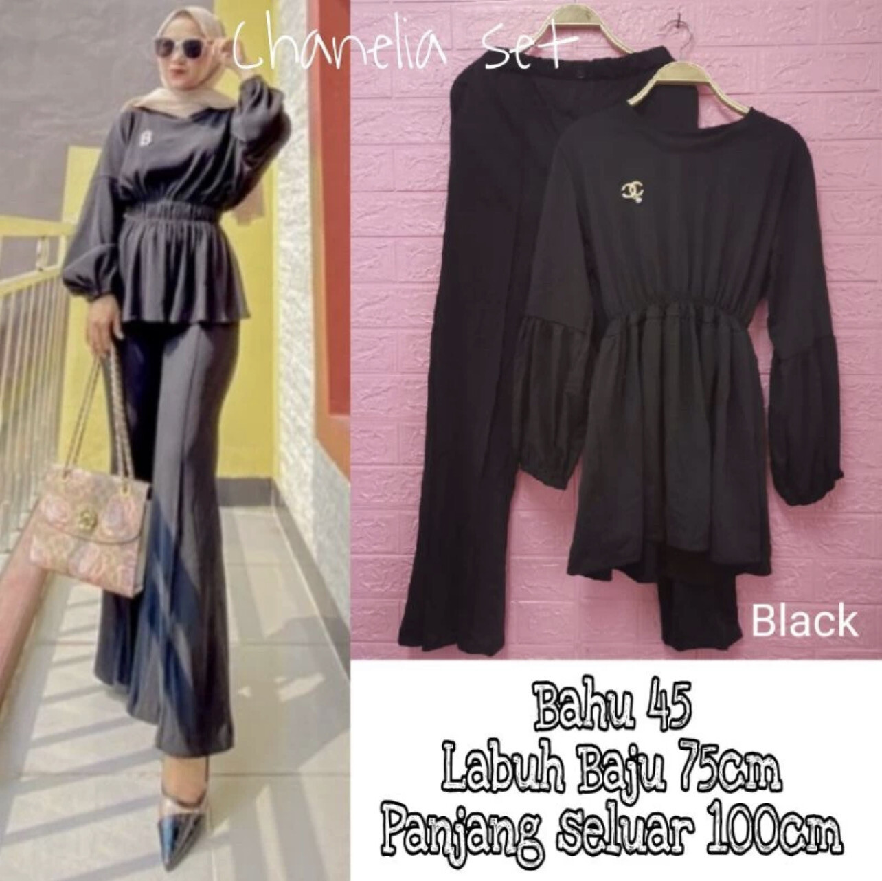 💕[READY STOCK]💕CB_Shopreadystok NEW SET VIRAL CHANELIA (BAJU+SELUAR 2IN1) MUSLIMAH FASHION CANTIK(POST TODAY) - Free Size
