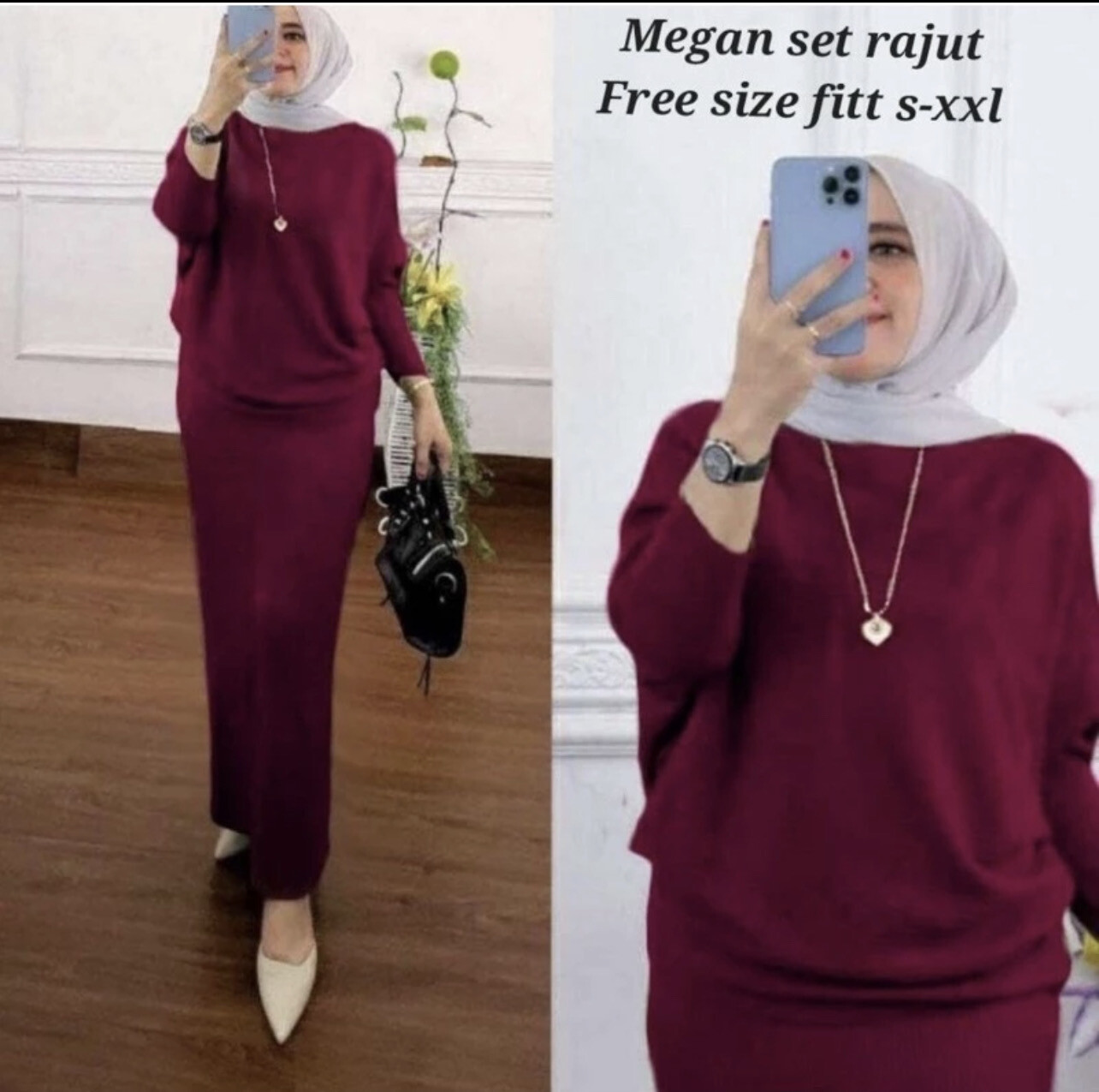💕[READY STOCK]💕CB_Shopreadystok SET VIRAL MEGAN (SKIRT+BAJU 2IN1) MUSLIMAH FASHION CANTIK RAYA(POST TODAY) Free Suze 50kg - 100kg