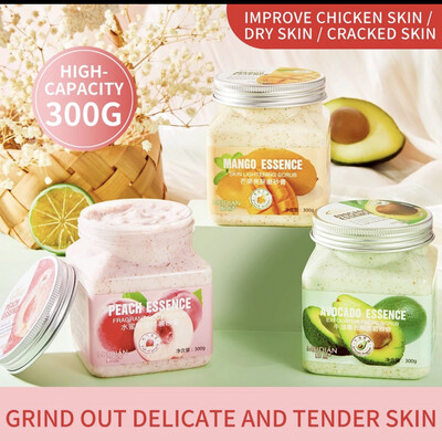 mandi lulur Whitening Body Face and Body Scrub 300ml Exfoliate Purpose Mango Peach avocado 2btl $10.00