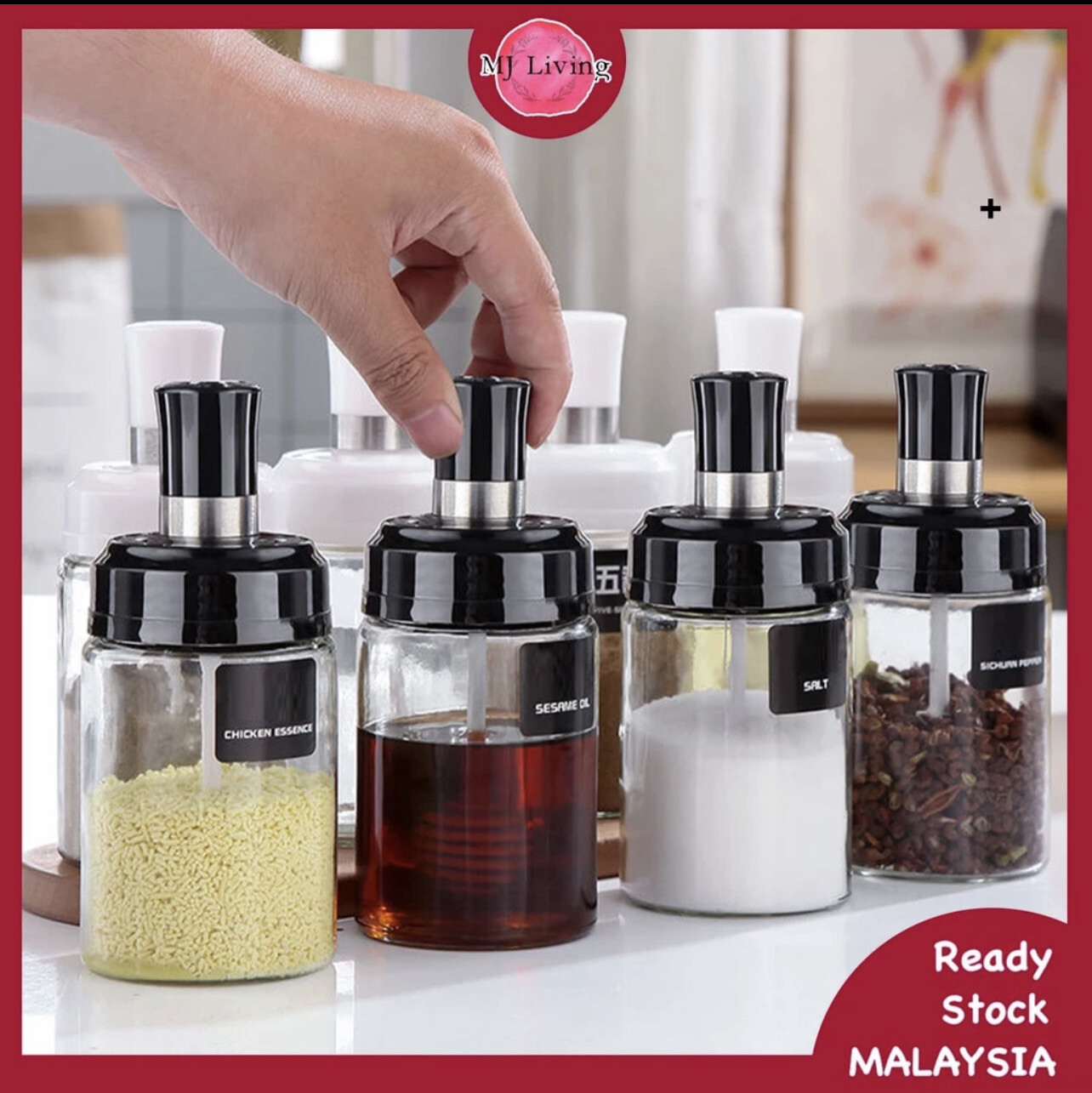 ￼Glass Seasoning Bottle Salt Condiment Airtight Jar Spice Container for Salt Sugar Pepper Powder with Spoon 玻璃调味瓶 5pcs $10.00