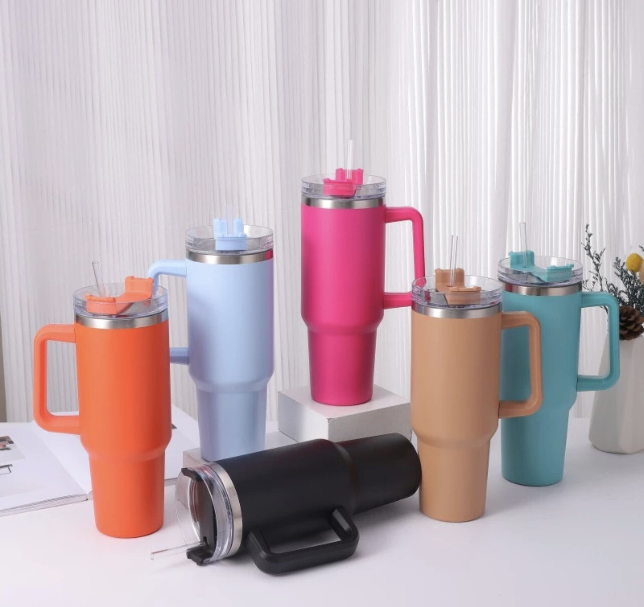 1200ML Stainless Steel Vacuum Insulated Cup with straw Tumbler Bottle Leakproof Coffee Cup 40oz Mug Tumbler botol air viral  large capacity water cup thermos cup