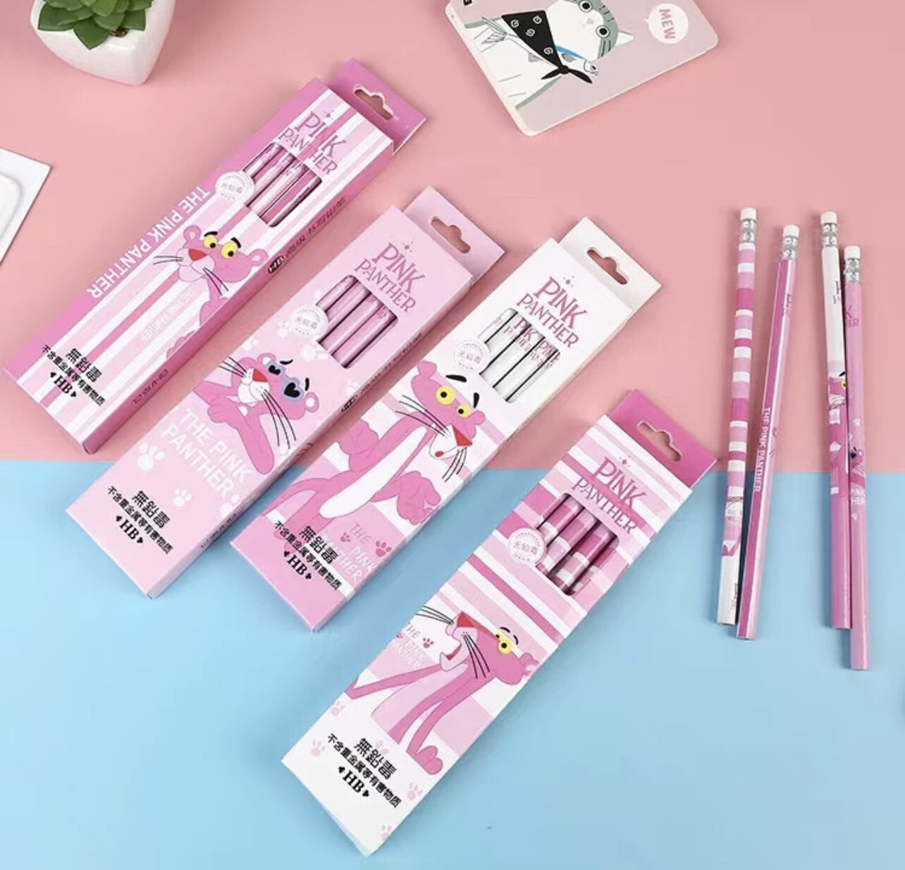 ￼Cute Pink Panther Student HB Pencil 12pcs Pensil Comel Kanak School Stationery Kids Birthday Christmas Gift Tadika 卡通 铅笔 6pack $10.00