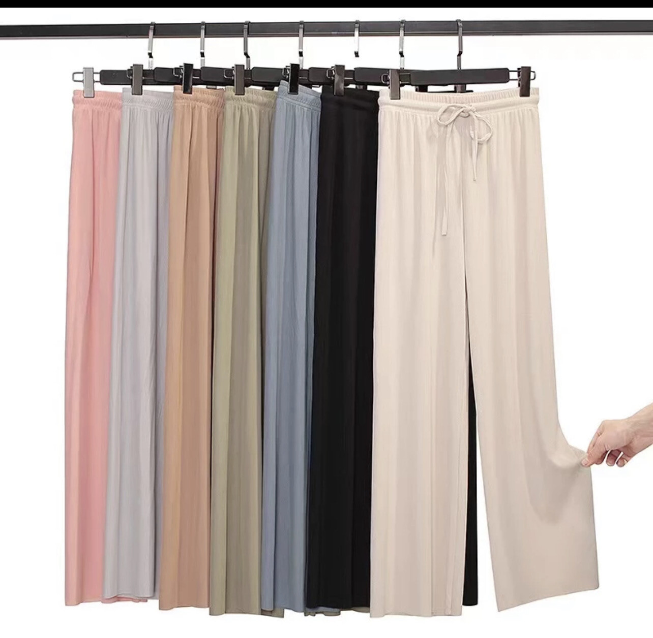 🔥Shocking Sale Pants🔥Women Casual Pants P03 High Waist Elastic Waist Women Straight Long Pants Palazzo Pants 衣服 女装 裤子 2pcs $10.00